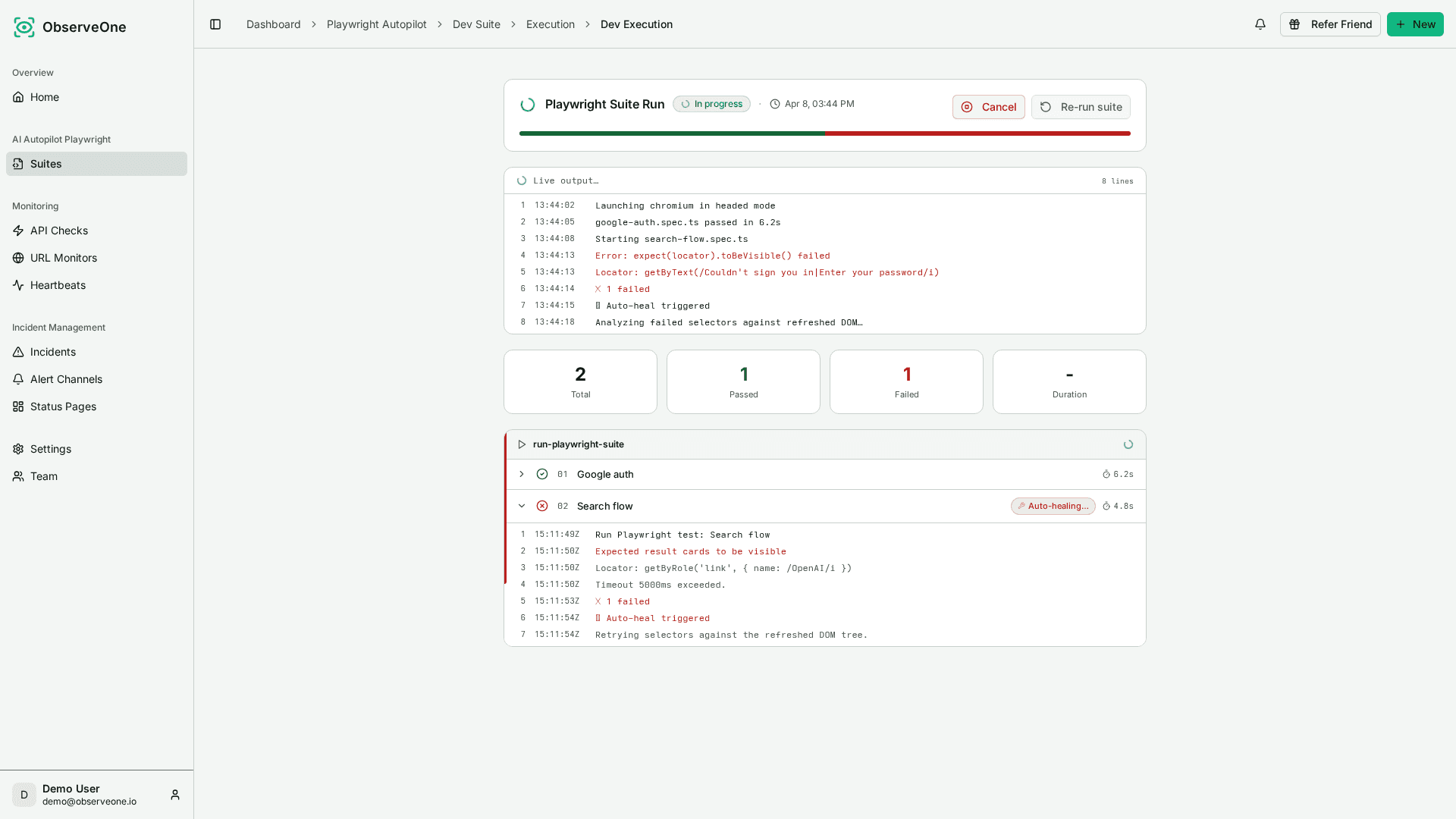 ObserveOne — Tests that fix themselves