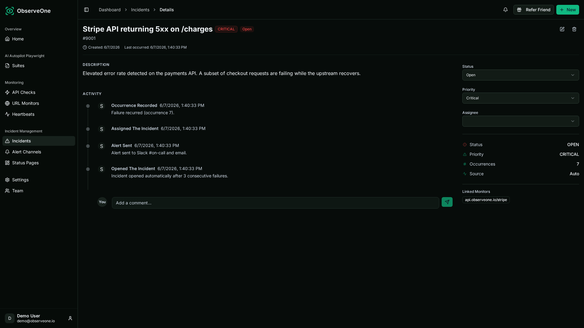 ObserveOne Incident Details