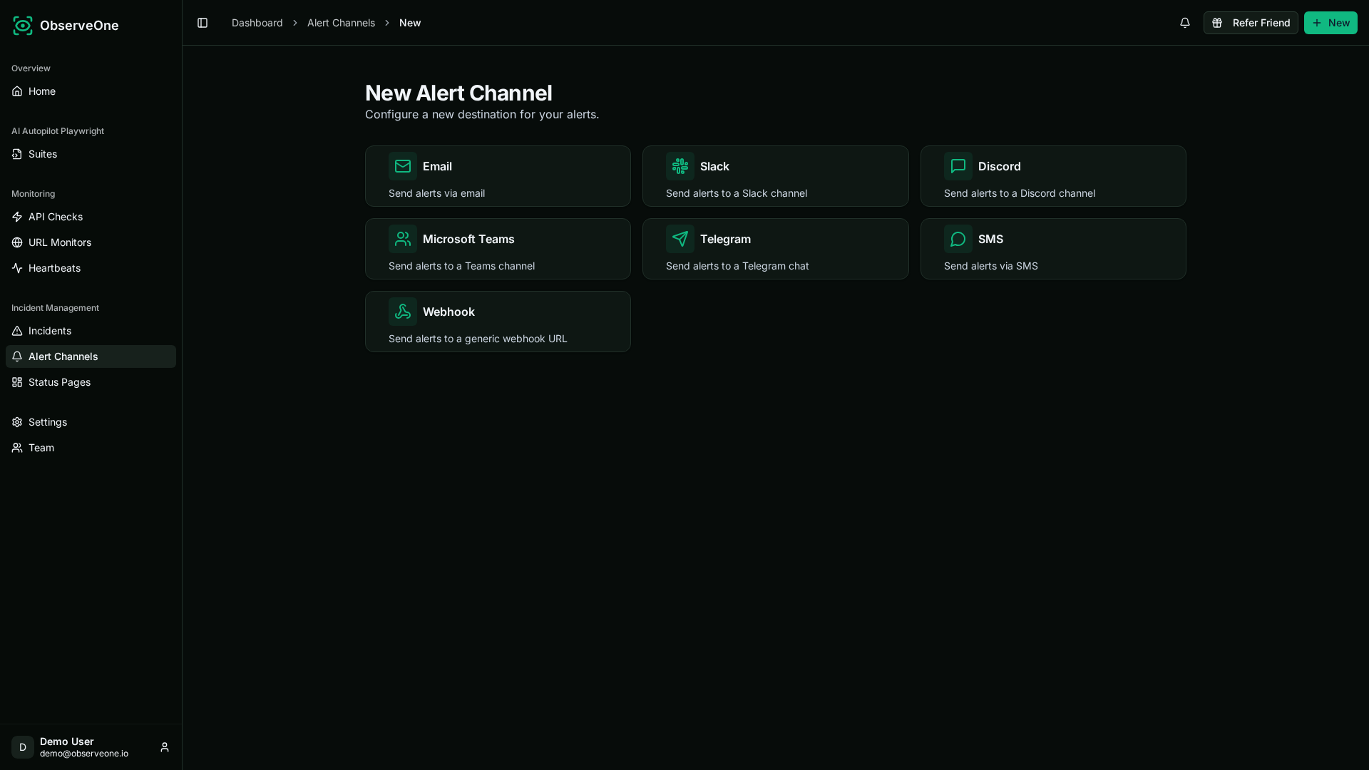 ObserveOne Alert Channels
