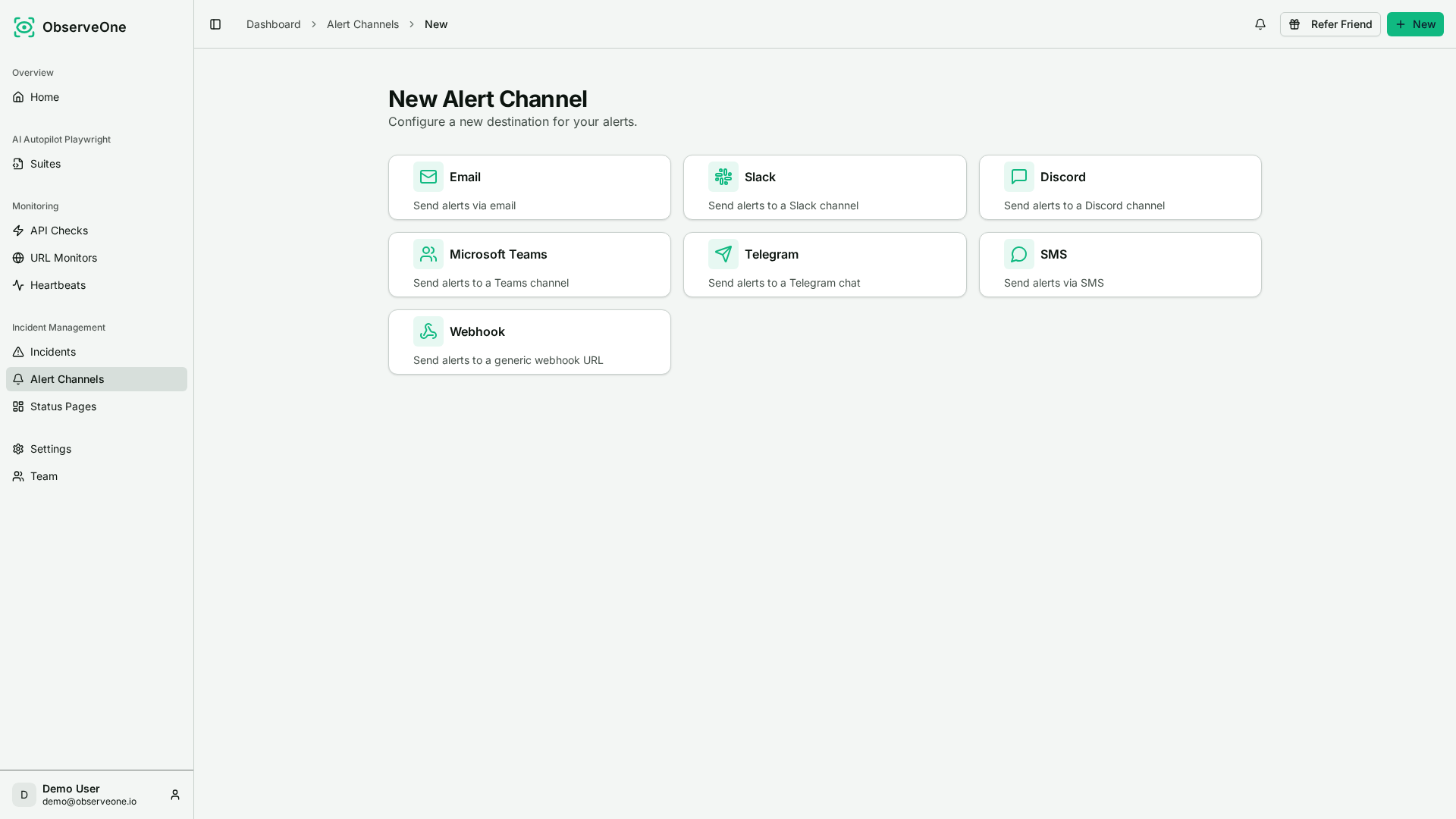 ObserveOne Alert Channels