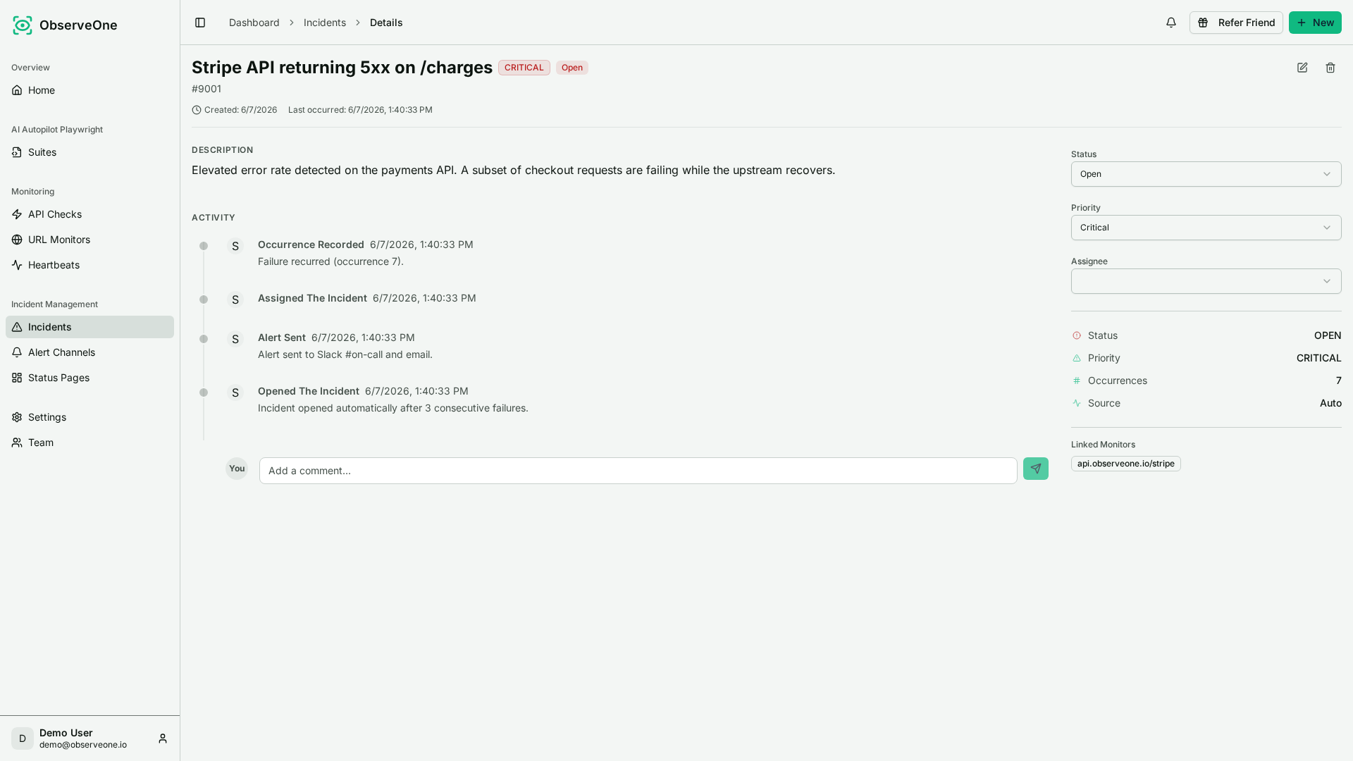 ObserveOne Incident Details